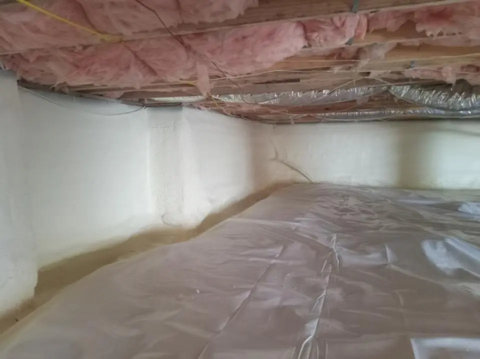 Crawl space encapsulation with closed-cell spray foam for Flat Roof Repair in Lathrop